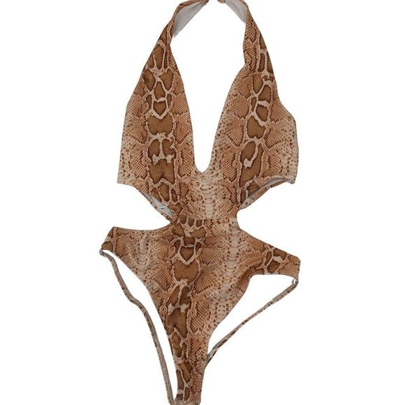 Reptile Exotic One Piece Swimsuit Unpadded Cutout Size M 2742 Windsor Halter - Picture 1 of 9